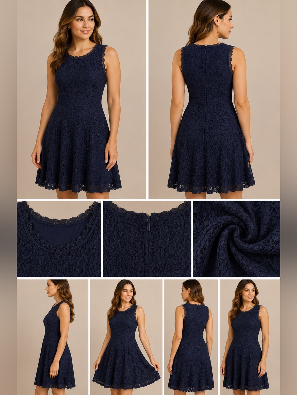 Rebellion Dress Junior Size L Blue Lace Sleeveless Round Neck Back Zip Classic
